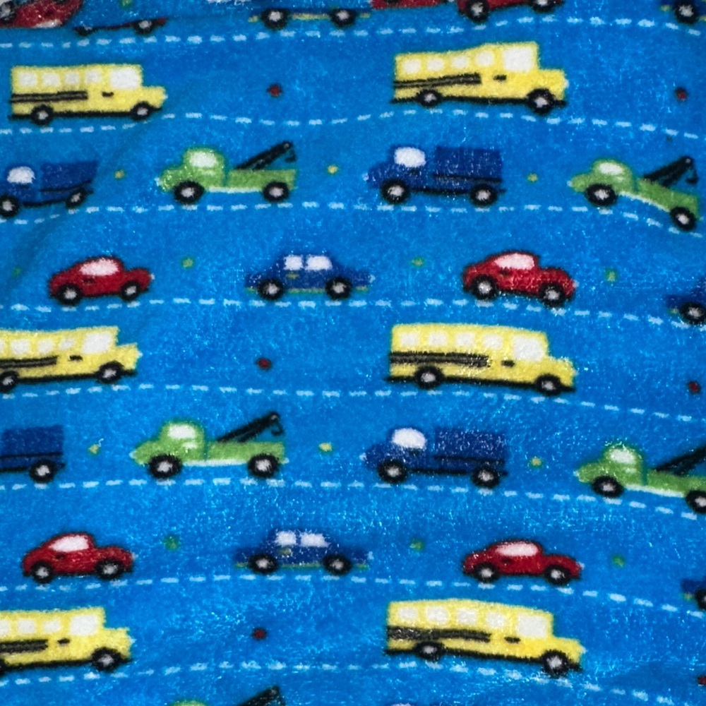 Home. Blue Fleece Blanket with Colorful Car Print